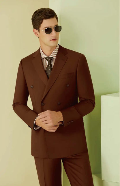 Men’s Brick Red Double-Breasted Suit – Super 110’s Wool 280g | Premium Tailored Formal Suit