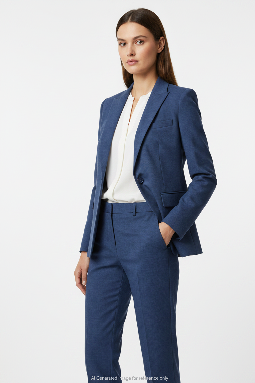Mid Blue Subtle textured weave Super 110's Wool – 280g | Bespoke Women's Suit & Separates