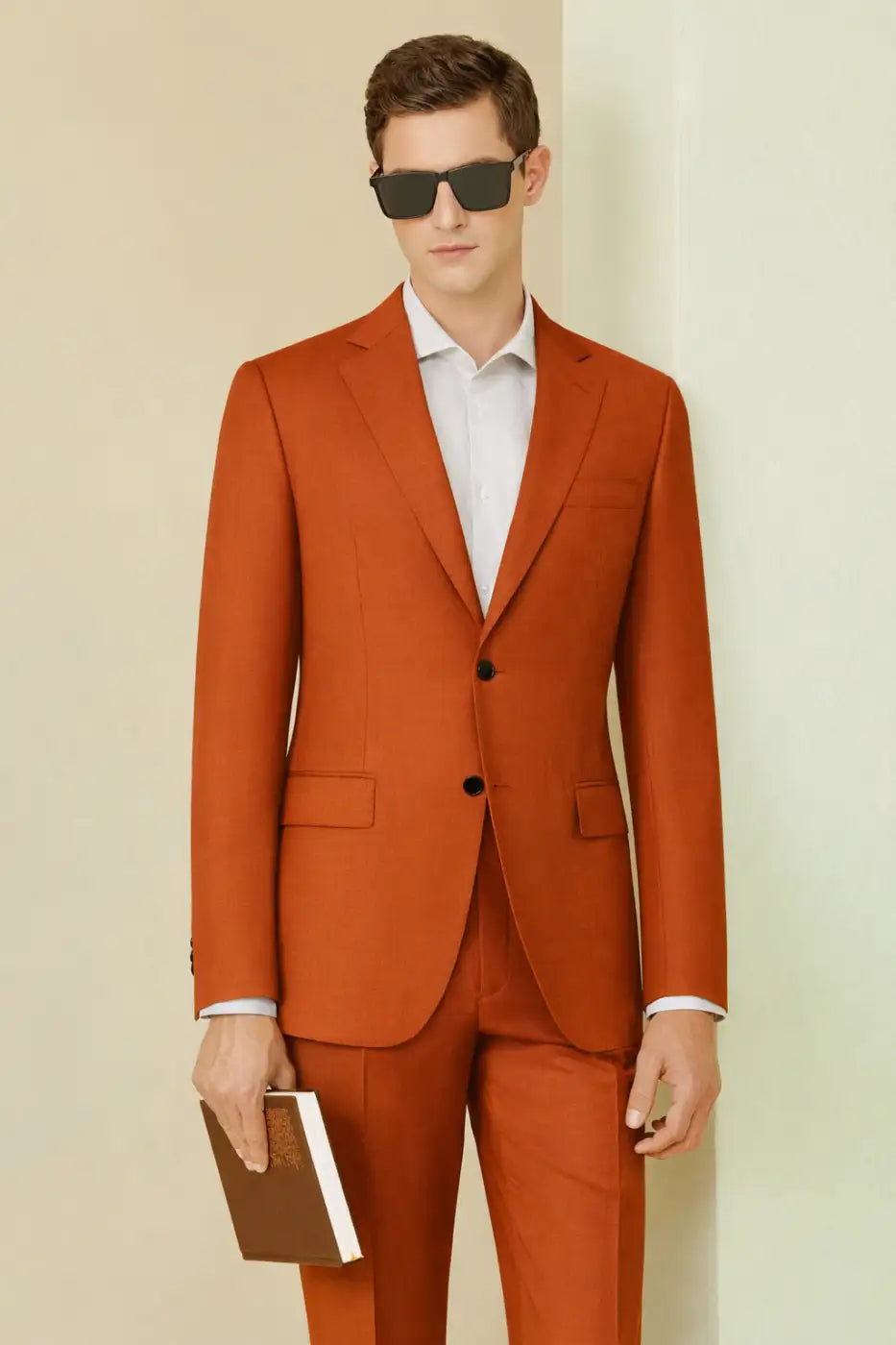 Men’s Burnt Orange Suit – Super 110’s Wool 330g | Luxury Heavyweight Statement & Wedding Suit