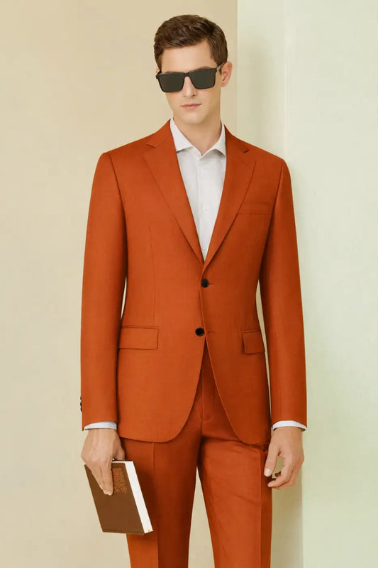 Men’s Burnt Orange Suit – Super 110’s Wool 330g | Luxury Heavyweight Statement & Wedding Suit