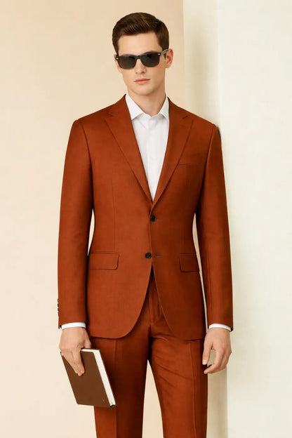 Men’s Orange Brown Suit – Super 110’s Wool 330g | Luxury Heavyweight Tailored Wedding & Statement Suit