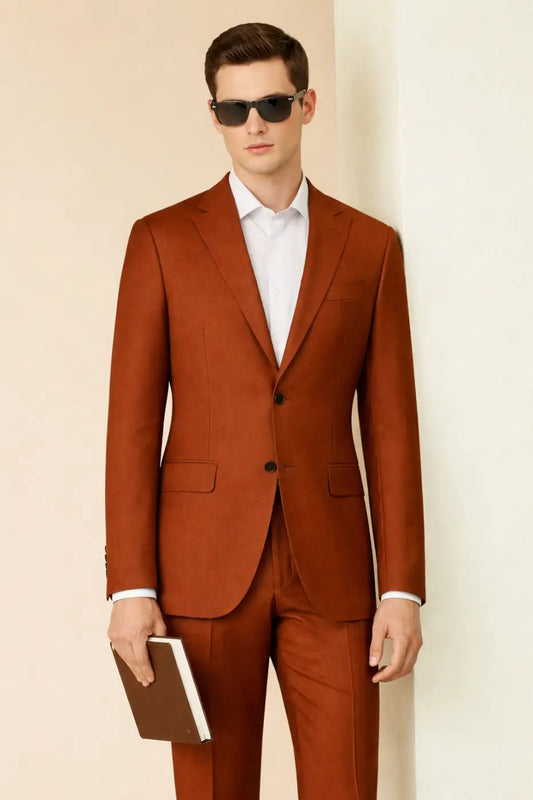 Men’s Orange Brown Suit – Super 110’s Wool 330g | Luxury Heavyweight Tailored Wedding & Statement Suit