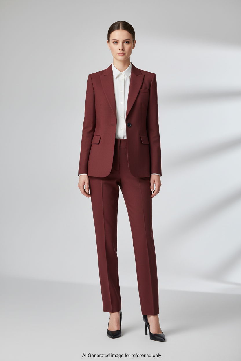 Maroon Textured Super 110's Wool – 300g | Bespoke Women's Suit & Separates