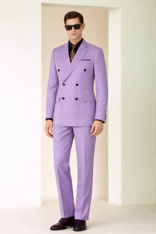 Men’s Light Purple Double Breasted Suit – Super 110’s Wool 300g | Luxury Tailored Wedding, Summer & Statement Suit
