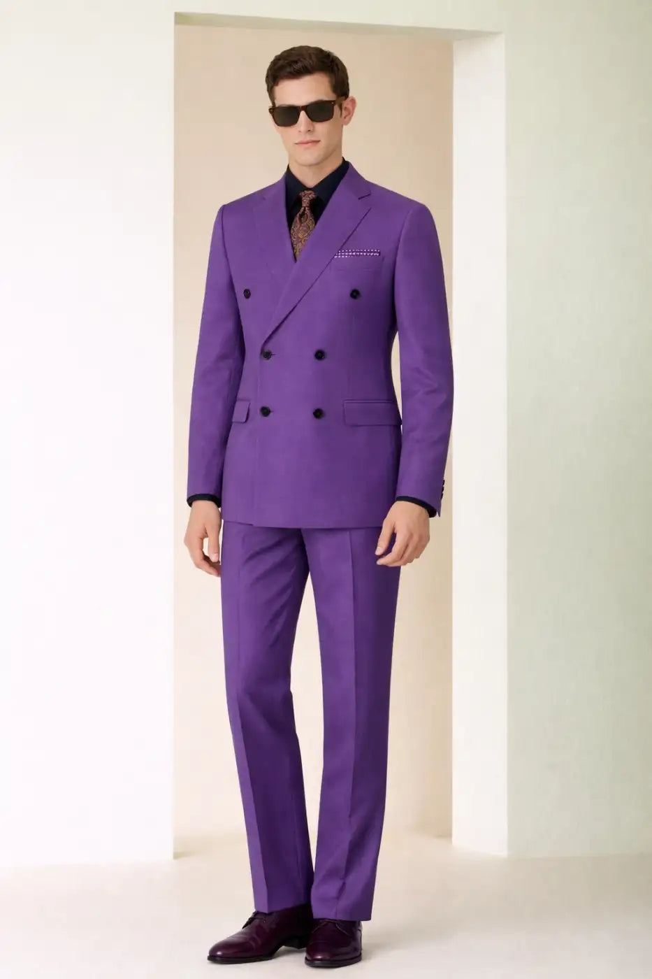 Men’s Purple Double-Breasted Suit – Super 110’s Wool 300g | Luxury Tailored Wedding & Statement Formal Suit