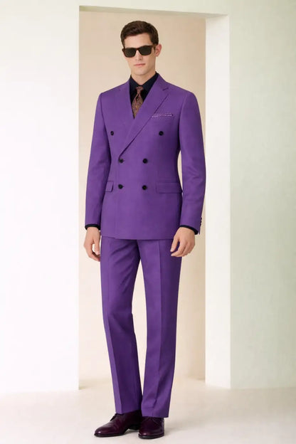 Men’s Purple Double-Breasted Suit – Super 110’s Wool 300g | Luxury Tailored Wedding & Statement Formal Suit