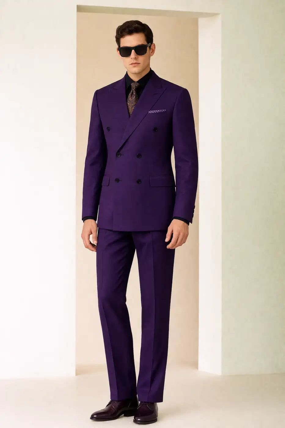 Imperial Deep Purple Super 110’s Double Breasted Wool Suit – 300g Luxury Tailoring