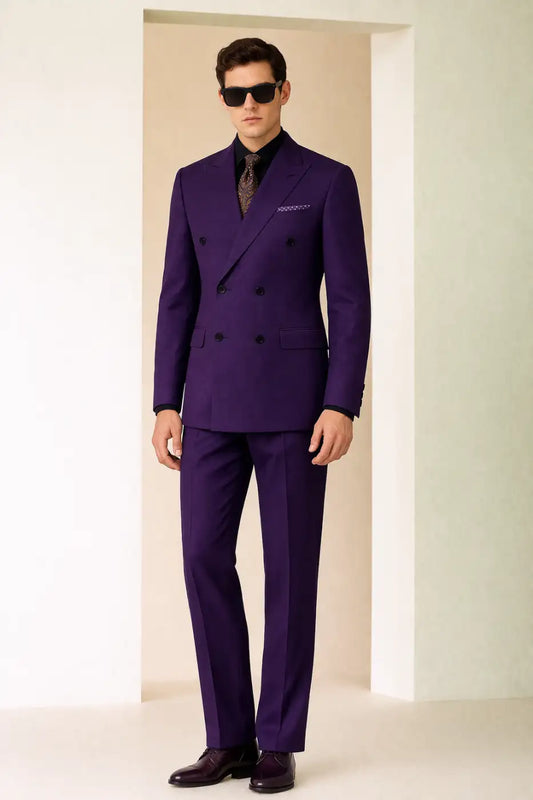 Imperial Deep Purple Super 110’s Double Breasted Wool Suit – 300g Luxury Tailoring