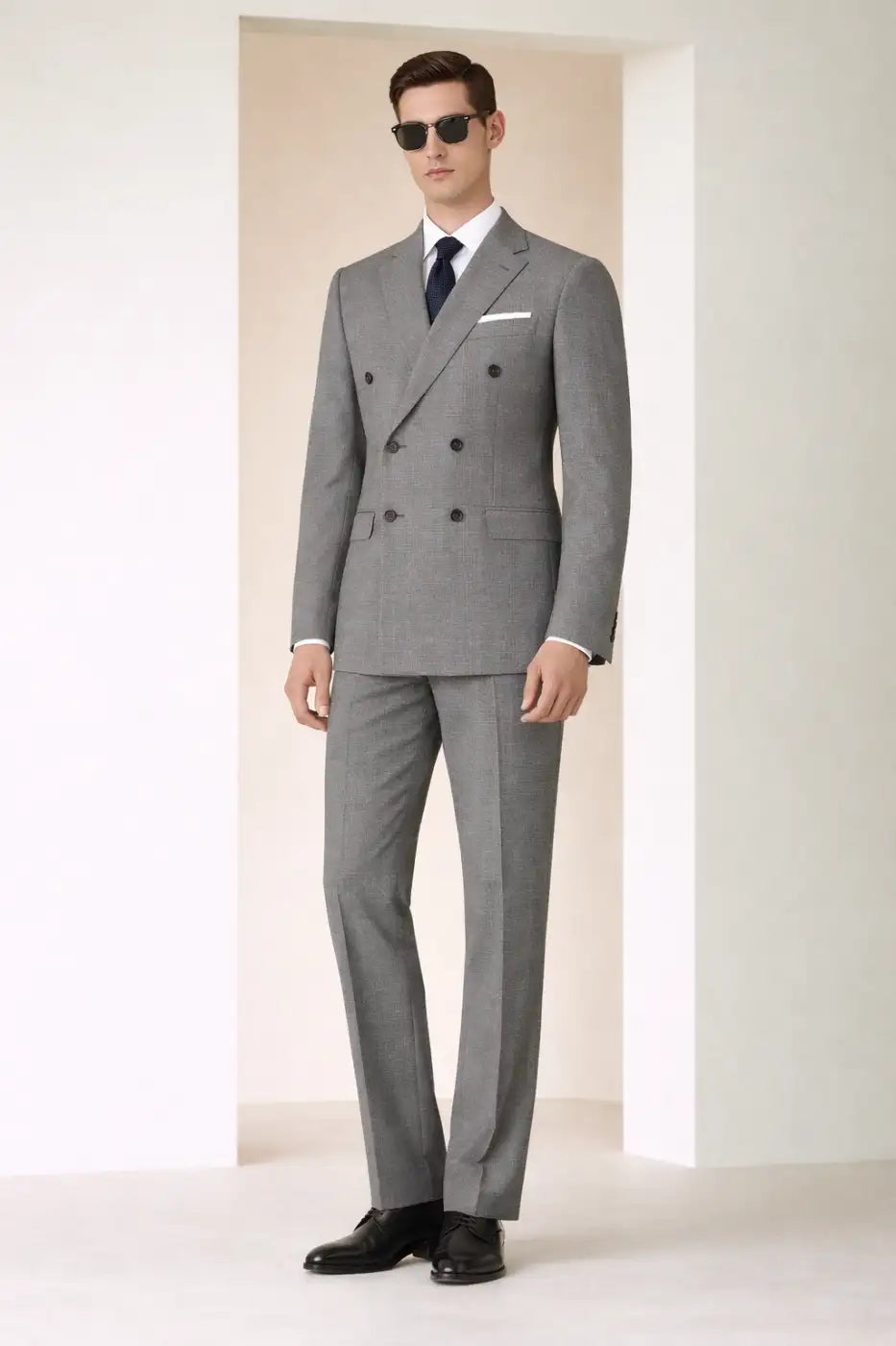 Classic Black & Ivory Houndstooth Super 110’s Double Breated Wool Suit – 275g Heritage Tailoring