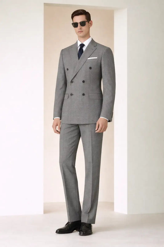 Classic Black & Ivory Houndstooth Super 110’s Double Breated Wool Suit – 275g Heritage Tailoring