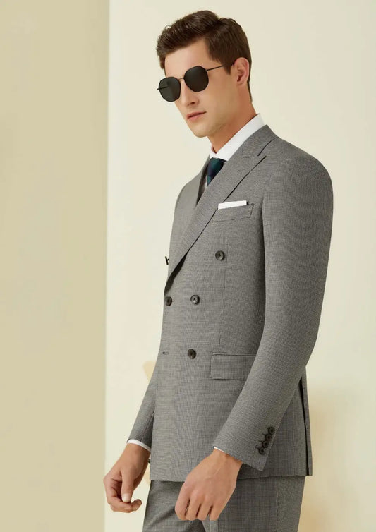 Classic Black & Ivory Houndstooth Super 110βs Double Breated Wool Suit β 275g Heritage Tailoring