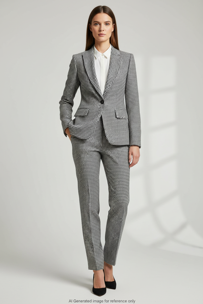 Black & Ivory Classic Houndstooth Super 110's Wool – 275g | Bespoke Women's Suit & Separates