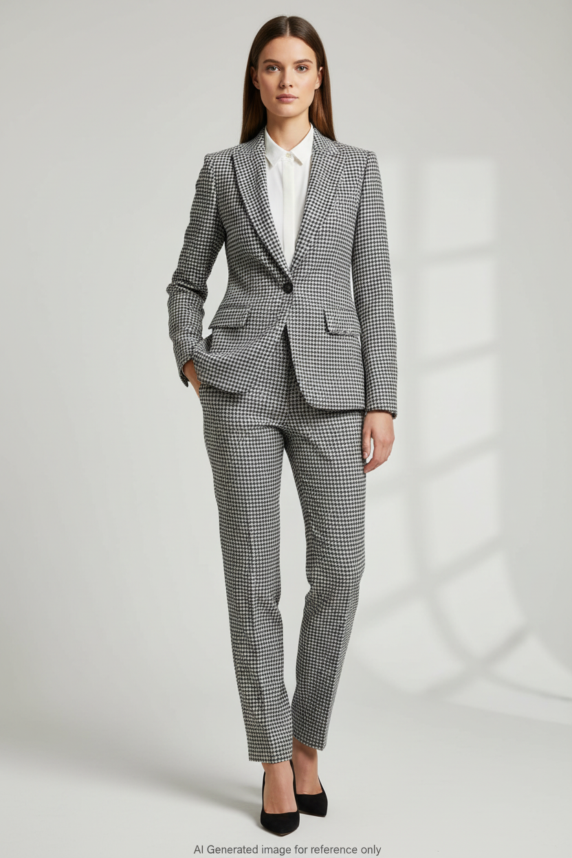 Black & Ivory Classic Houndstooth Super 110's Wool – 275g | Premium Suiting & Tailoring Wool
