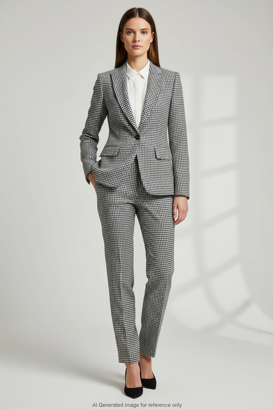 Black & Ivory Classic Houndstooth Super 110's Wool – 275g | Premium Suiting & Tailoring Wool