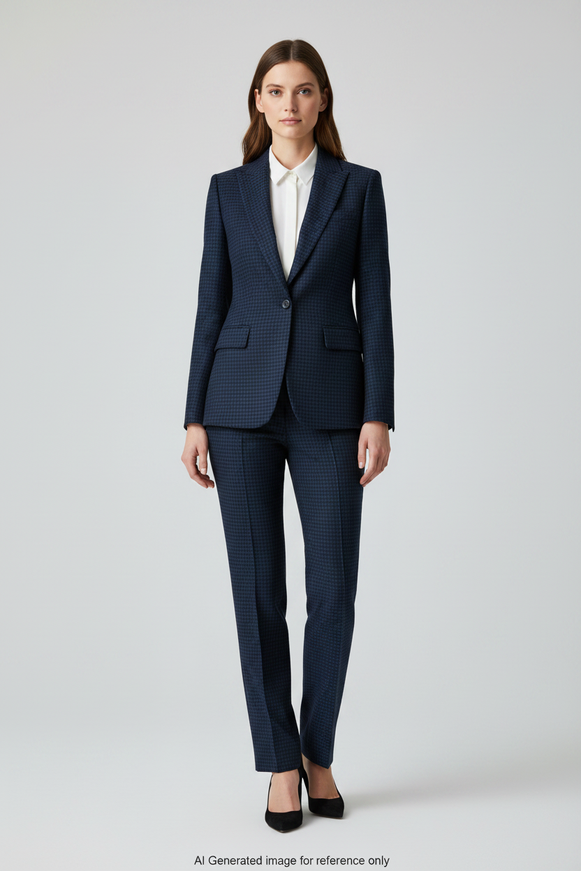 Midnight Blue / Black Houndstooth Micro Houndstooth Super 110's Wool – 275g | Bespoke Women's Suit & Separates