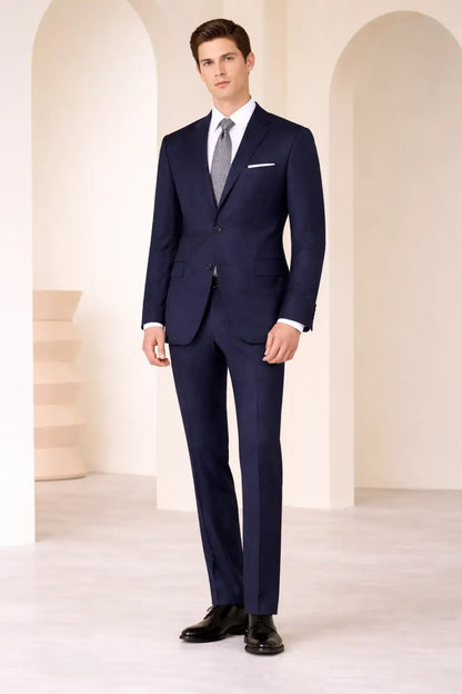 Navy Herringbone Super 110’s Wool Suit – 275g Precision Tailoring
