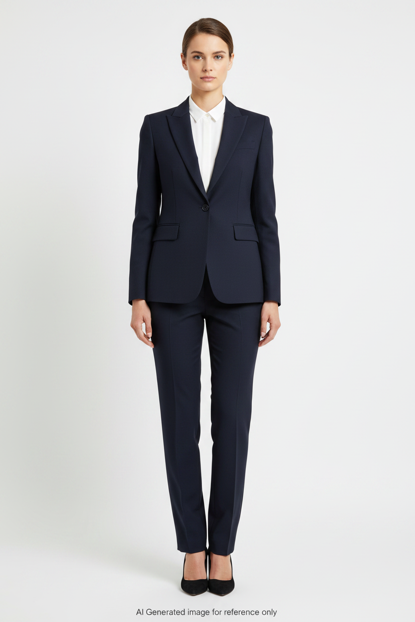 Navy Blue Herringbone Super 110's Wool – 275g | Bespoke Women's Suit & Separates