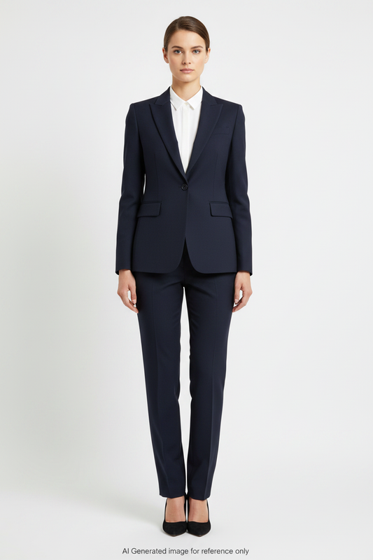 Navy Blue Herringbone Super 110's Wool – 275g | Bespoke Women's Suit & Separates