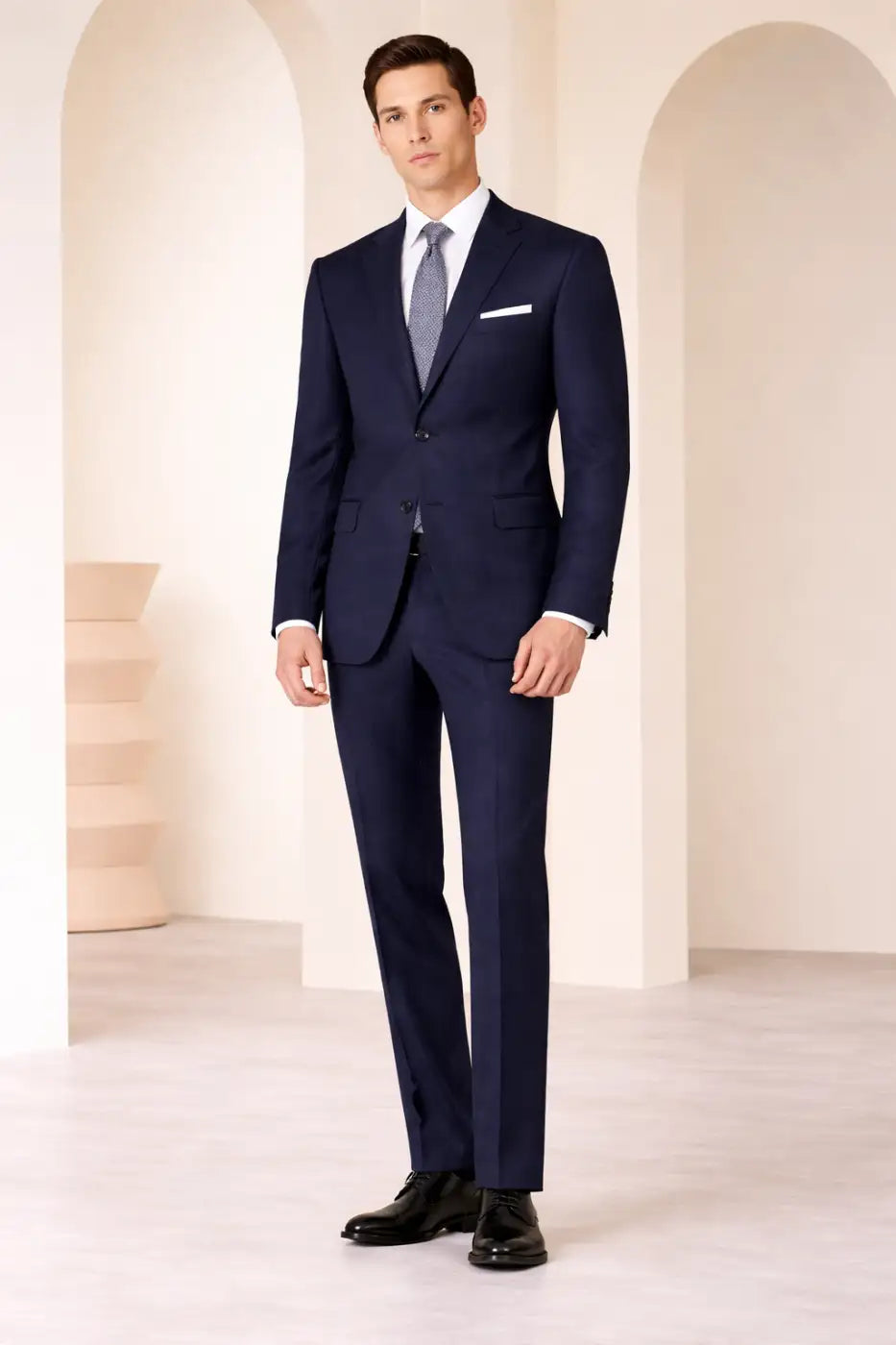 Dark Navy Herringbone Super 110’s Wool Suit – 275g Refined Tailoring