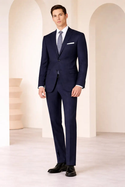 Dark Navy Herringbone Super 110’s Wool Suit – 275g Refined Tailoring