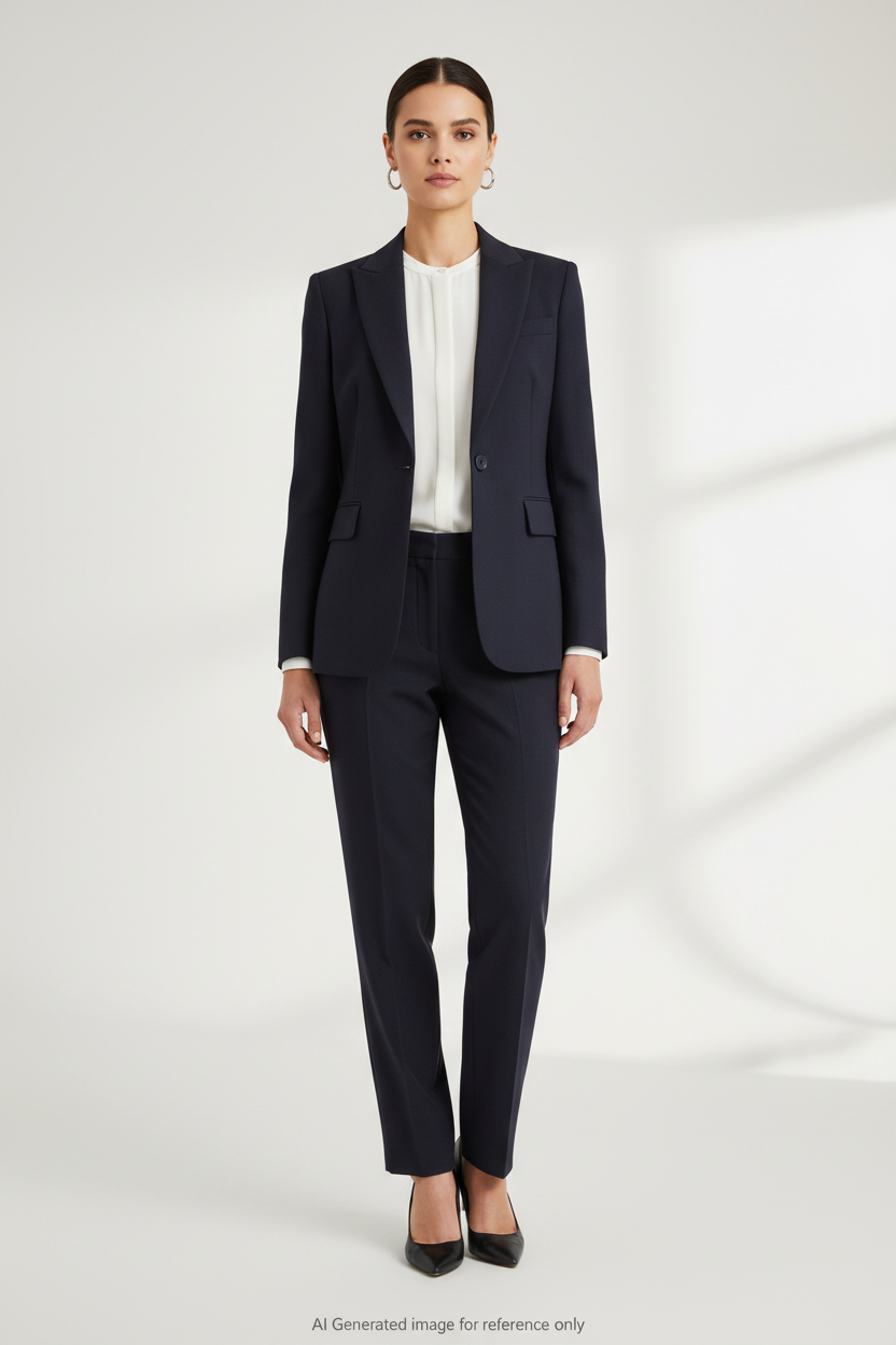 Dark Navy Herringbone Super 110's Wool – 275g | Bespoke Women's Suit & Separates