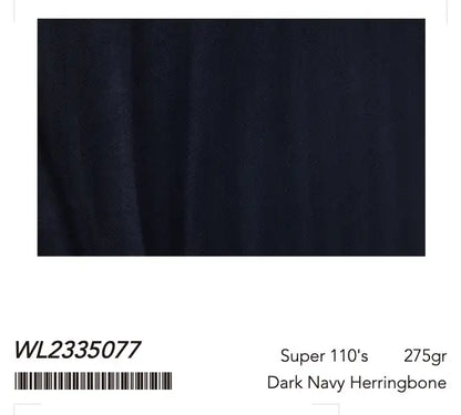 Dark Navy Herringbone Super 110’s Wool Suit – 275g Refined Tailoring
