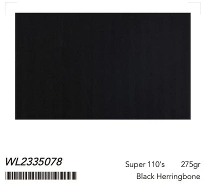Jet Black Herringbone Super 110’s Wool Suit – 275g Precision Tailoring