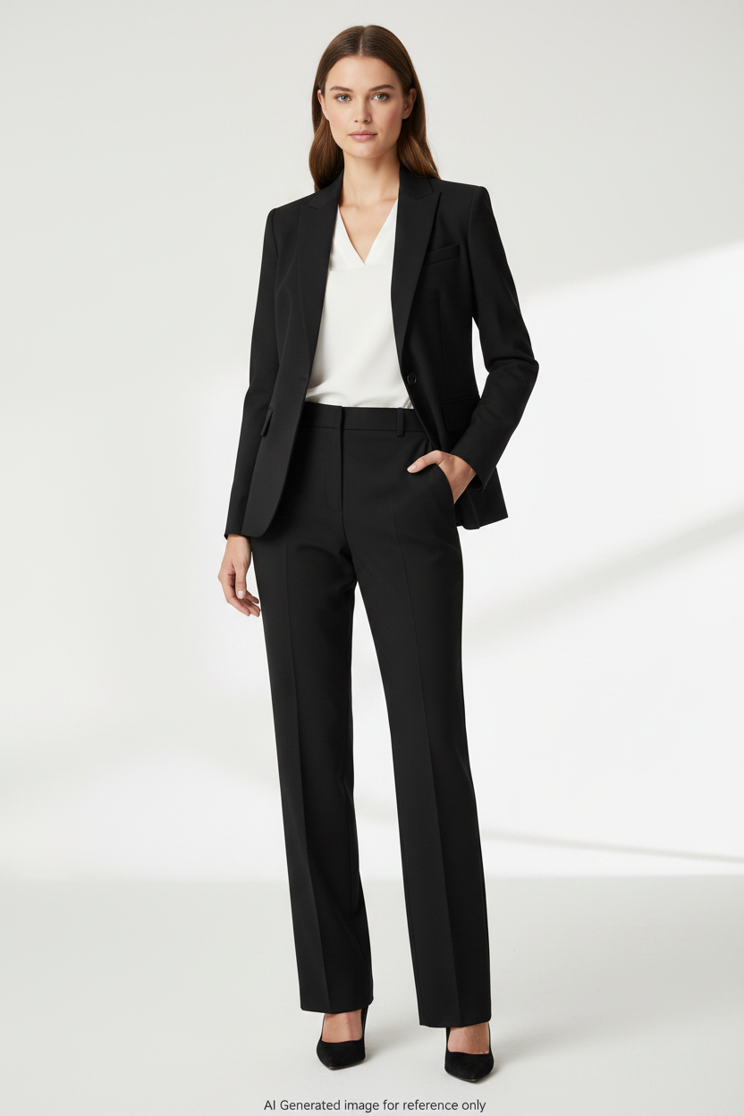 Jet Black Herringbone Super 110's Wool – 275g | Bespoke Women's Suit & Separates
