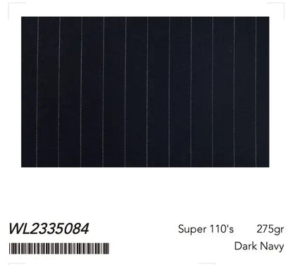 Dark Navy Pinstripe Super 110’s Wool Suit – 275g Precision Tailoring