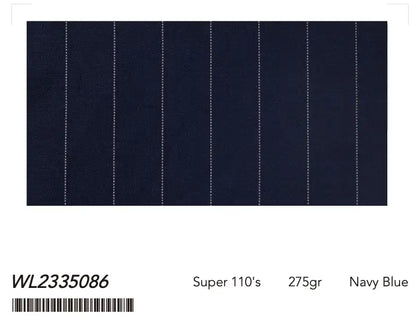 Navy Blue Pinstripe Super 110’s Wool Suit – 275g Contemporary Tailoring