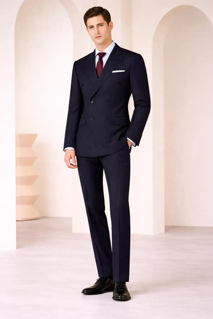 Navy Blue Pinstripe Super 110’s Wool Suit – 275g Contemporary Tailoring