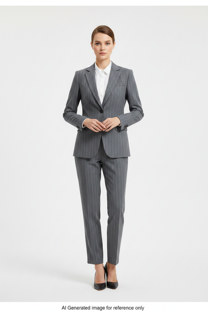 Grey with White Stripes Pinstripe Super 110's Wool – 275g | Bespoke Women's Suit & Separates