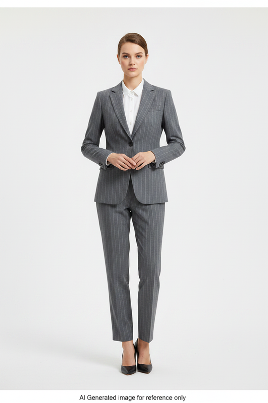 Grey with White Stripes Pinstripe Super 110's Wool – 275g | Bespoke Women's Suit & Separates