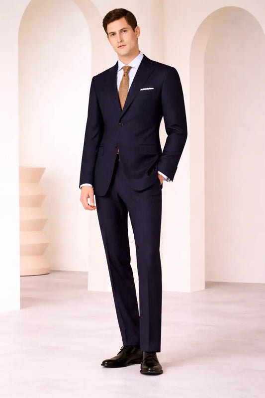Dark Navy Herringbone Pinstripe Super 110’s Wool Suit – 270g Signature Tailoring