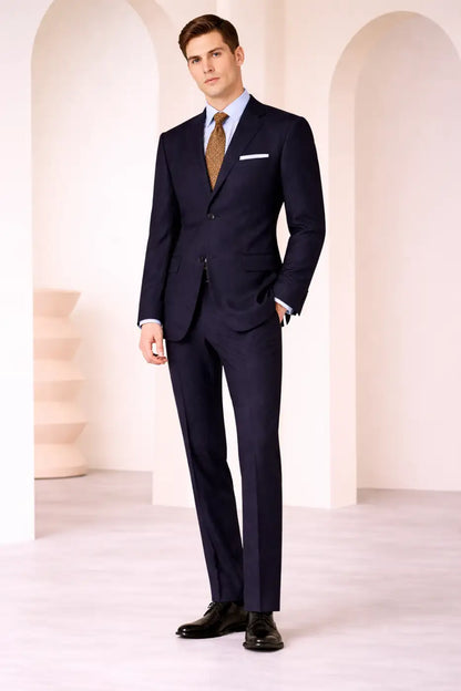 Dark Navy Textured Super 110’s Wool Suit – 270g Refined Tailoring