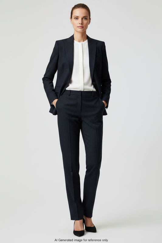 Dark Navy Pinstripe Super 120's Wool – 270g | Bespoke Women's Suit & Separates