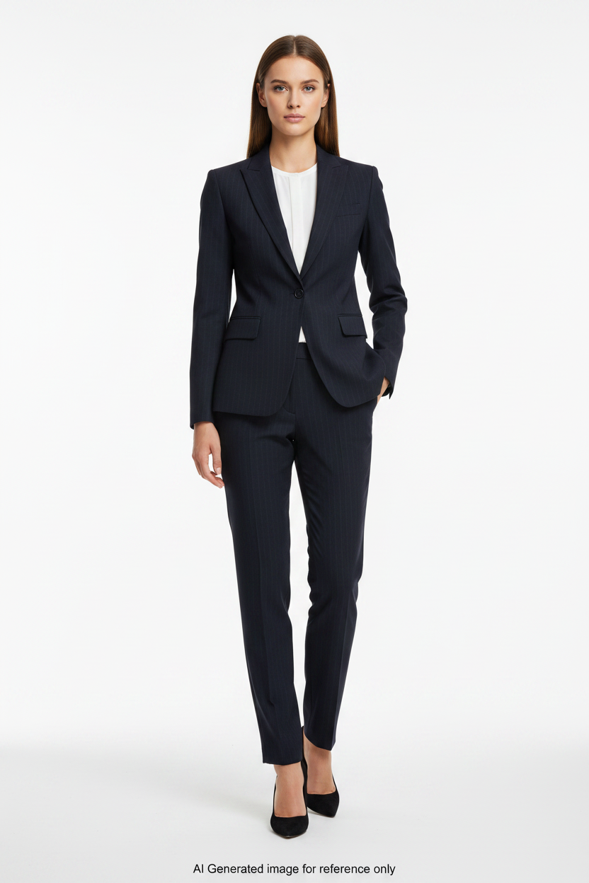 Dark Navy Textured Pinstripe Super 120's Wool – 270g | Bespoke Women's Suit & Separates