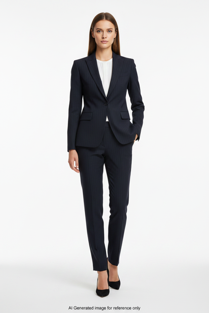 Dark Navy Textured Pinstripe Super 120's Wool – 270g | Bespoke Women's Suit & Separates