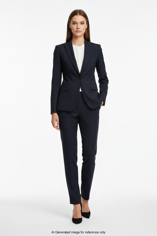 Dark Navy Textured Pinstripe Super 120's Wool – 270g | Bespoke Women's Suit & Separates