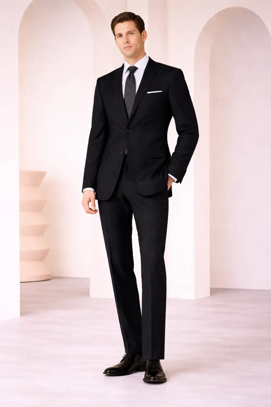 Jet Black Super 120’s Wool Suit – 280g Premium Tailoring
