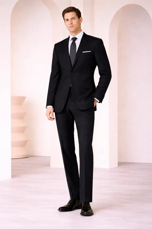 Jet Black Super 120’s Wool Suit – 280g Premium Tailoring