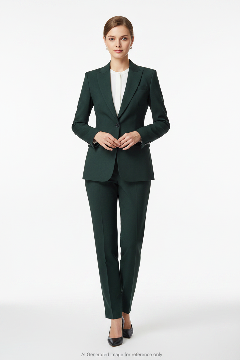 Deep Forest Green Subtle textured weave Super 120's Wool – 280g | Bespoke Women's Suit & Separates