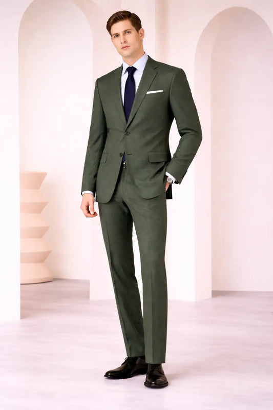 Grass Green Super 120’s Wool Suit – 280g Contemporary Tailoring