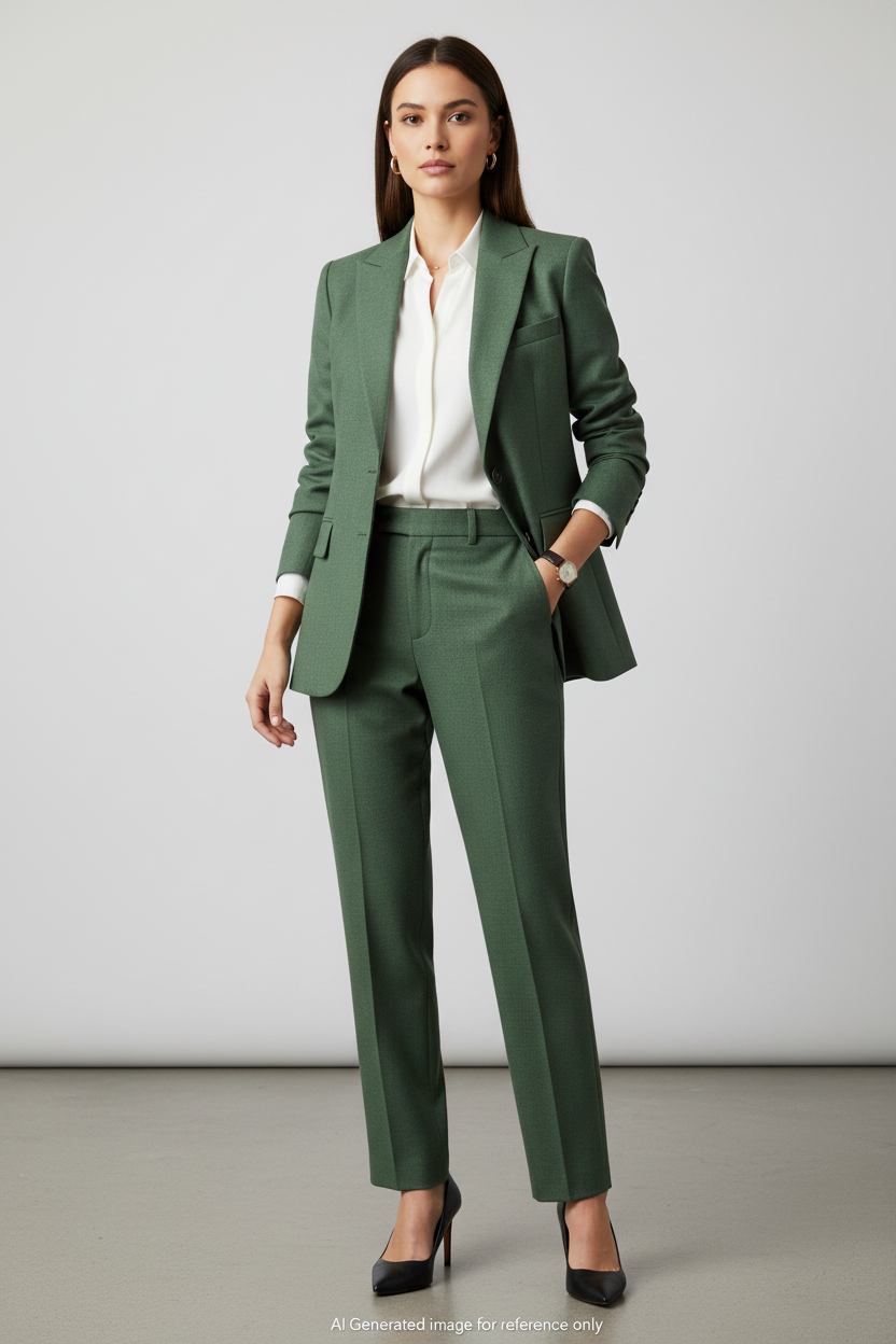 Grass Green Subtle textured weave Super 120's Wool – 280g | Bespoke Women's Suit & Separates