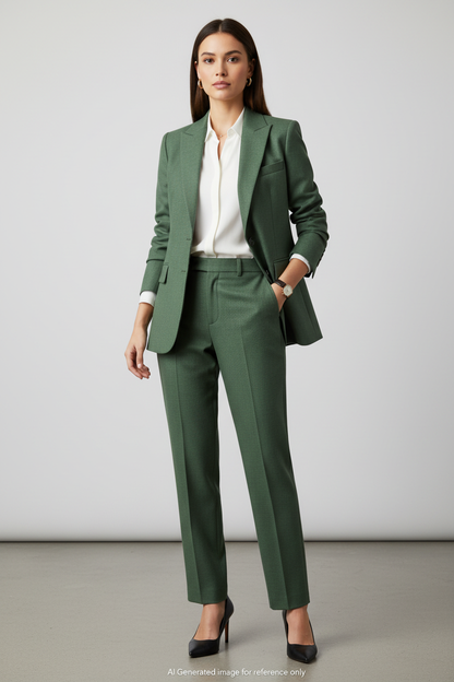 Grass Green Subtle textured weave Super 120's Wool – 280g | Bespoke Women's Suit & Separates