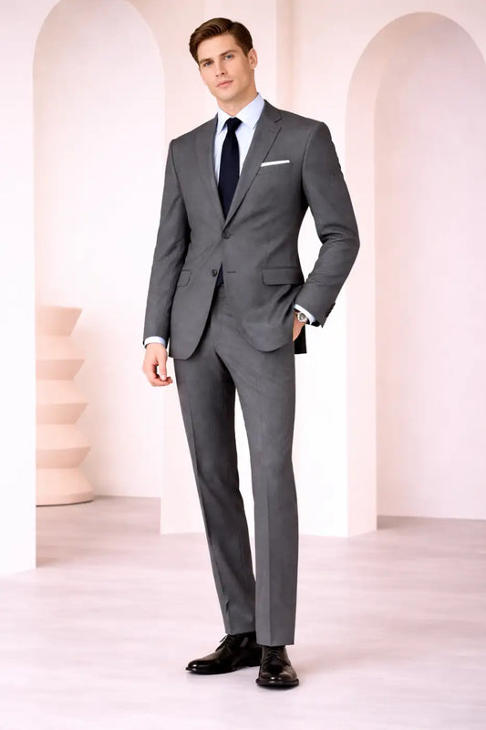 Mid Grey Super 120’s Wool Suit – 280g Classic Tailoring
