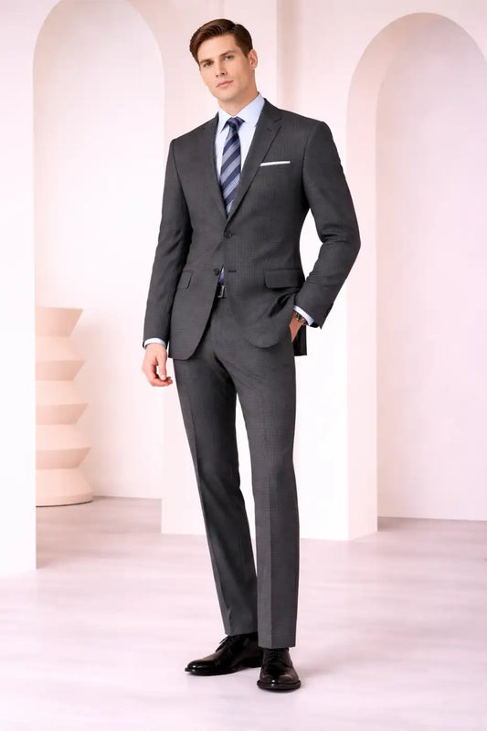 Dark Grey Micro Check Super 110’s Wool Suit – 275g Refined Tailoring