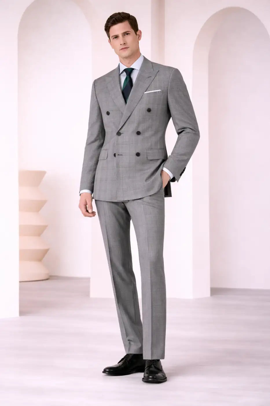Light Grey Glen Check Super 110’s Wool Suit – 275g Distinguished Tailoring