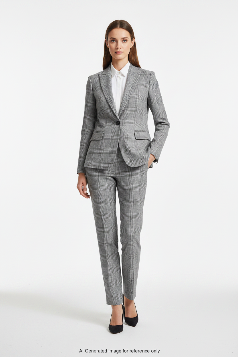 Light Grey Glen Check Super 110's Wool – 275g | Bespoke Women's Suit & Separates