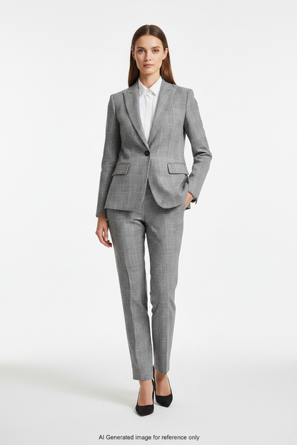 Light Grey Glen Check Super 110's Wool – 275g | Bespoke Women's Suit & Separates